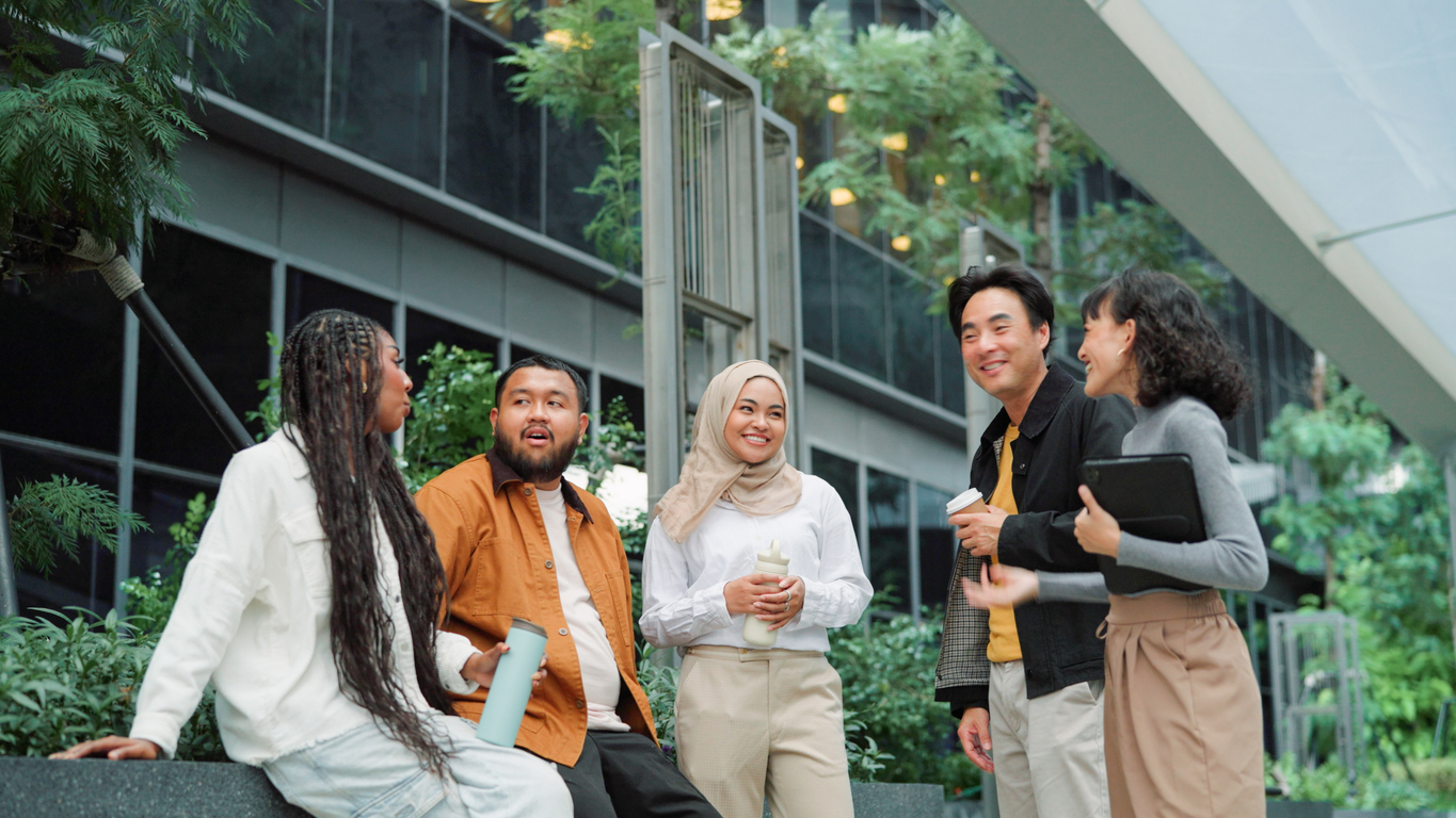 Business team talking during break